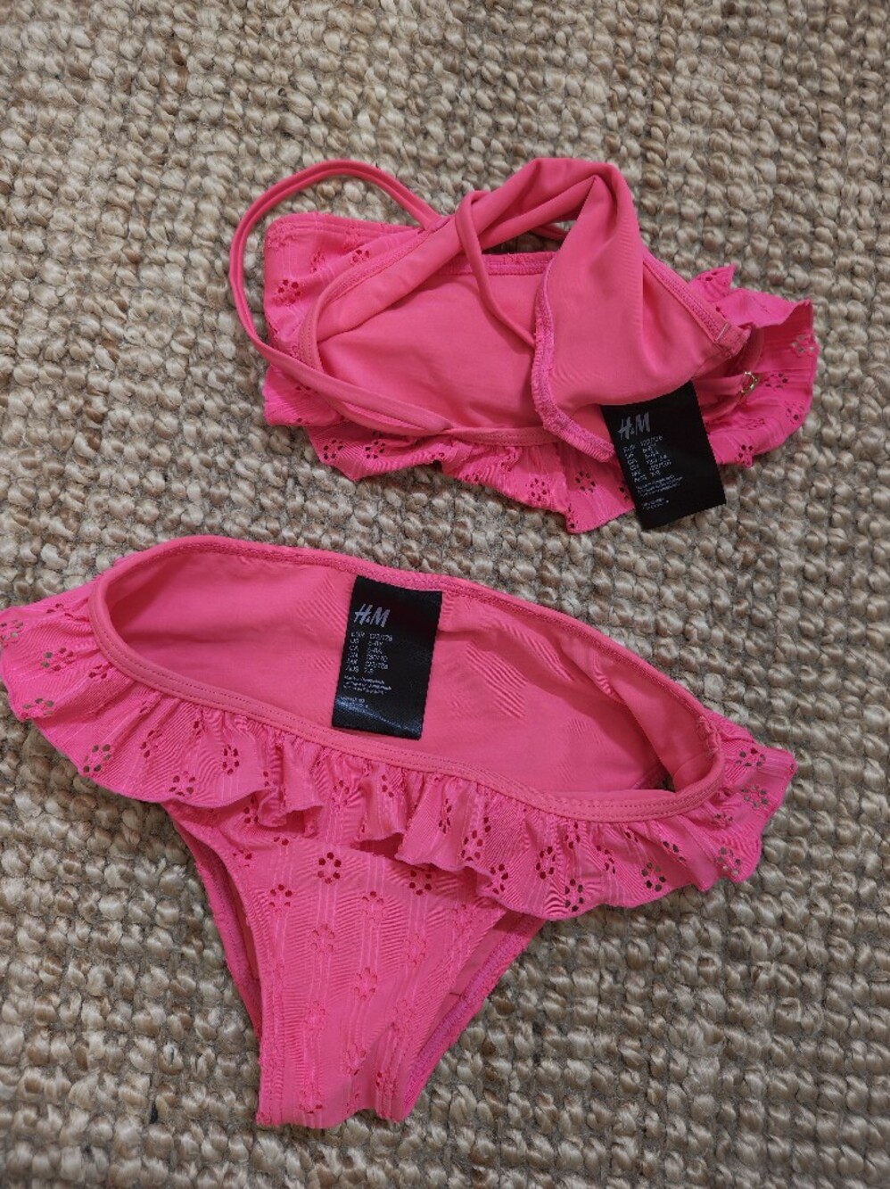H&M Neon Pink Ruffle Eyelet Bikini Set - Picture 4 of 4